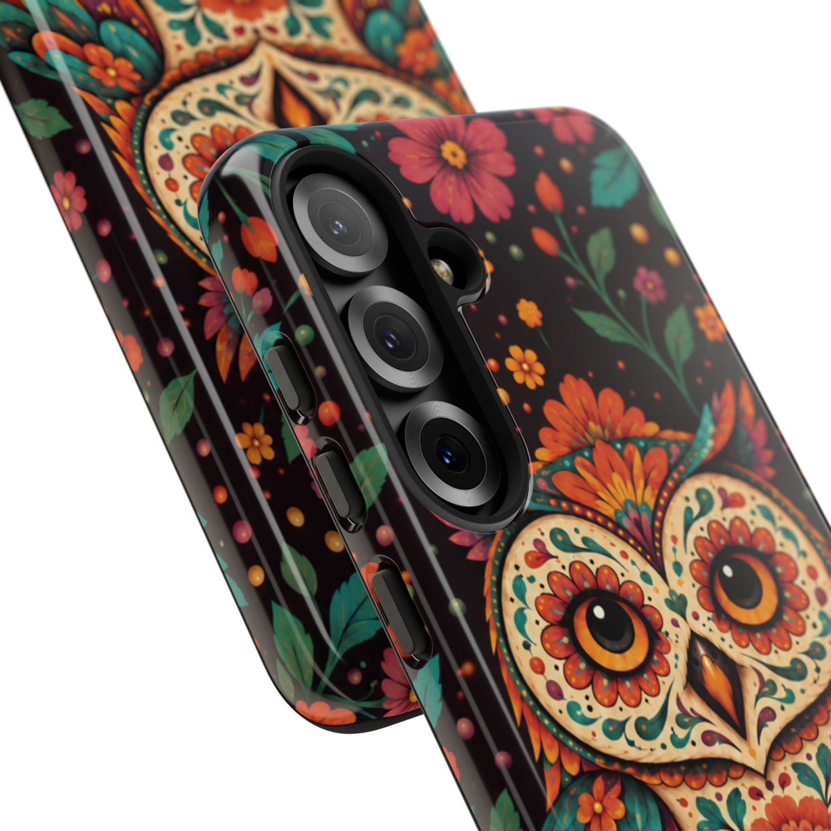 Vibrant Terracotta and Teal Calavera Owl Phone Case - Multicolor Phone Case