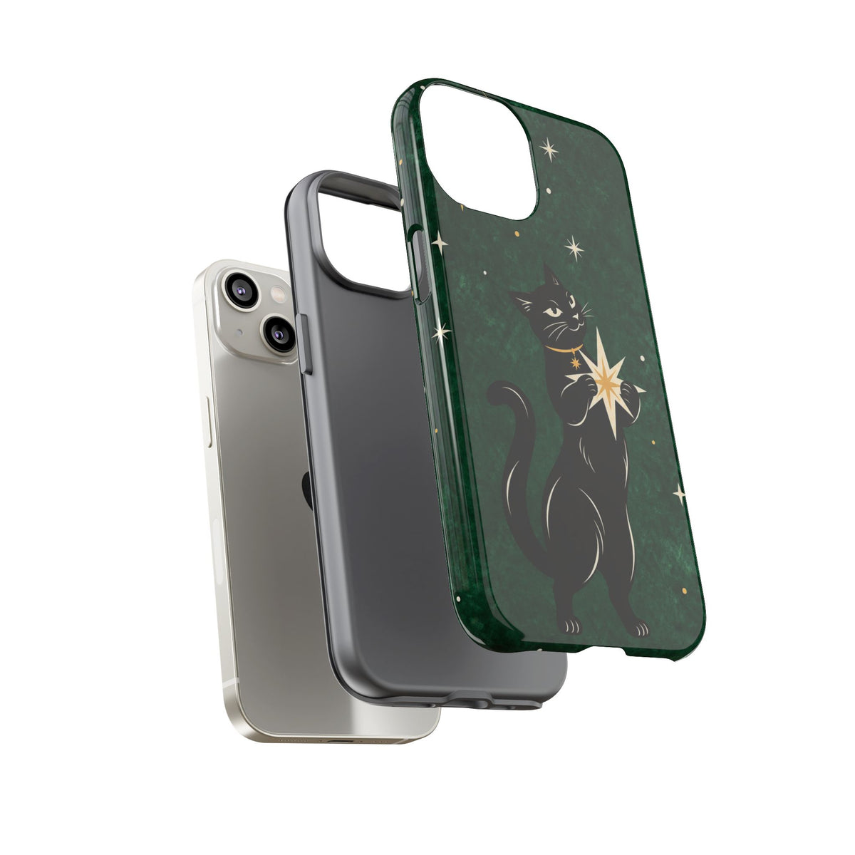Forest Green Celestial Black Cat Phone Case - Green Phone Case