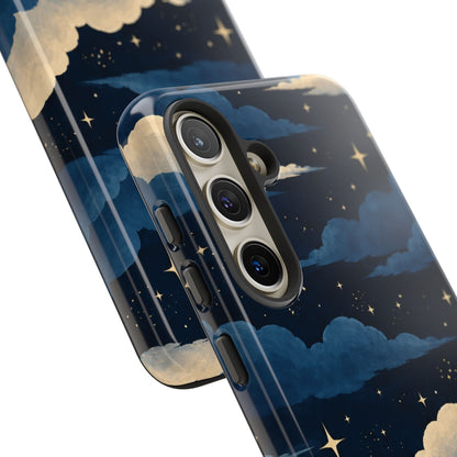 Illustrated Navy Blue Clouds & Stars Phone Case