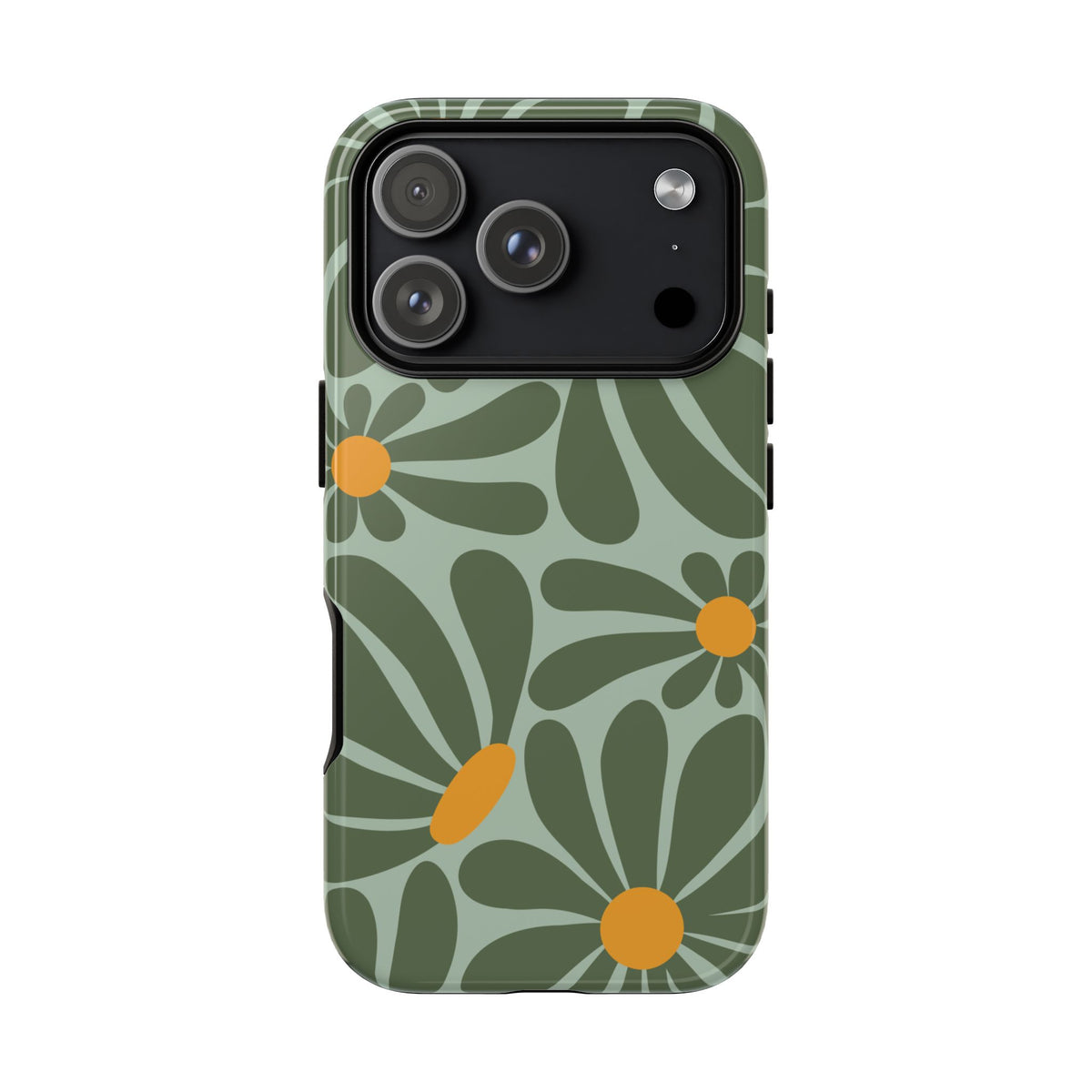 Retro Green Daisy Pattern Phone Case - Green Phone Case - iPhone 17 Pro / Glossy
