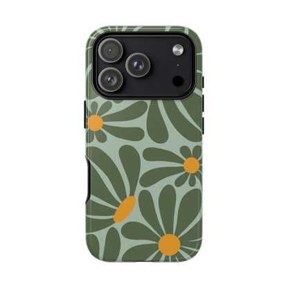 Retro Green Daisy Pattern Phone Case - Green Phone Case - iPhone 17 Pro / Glossy