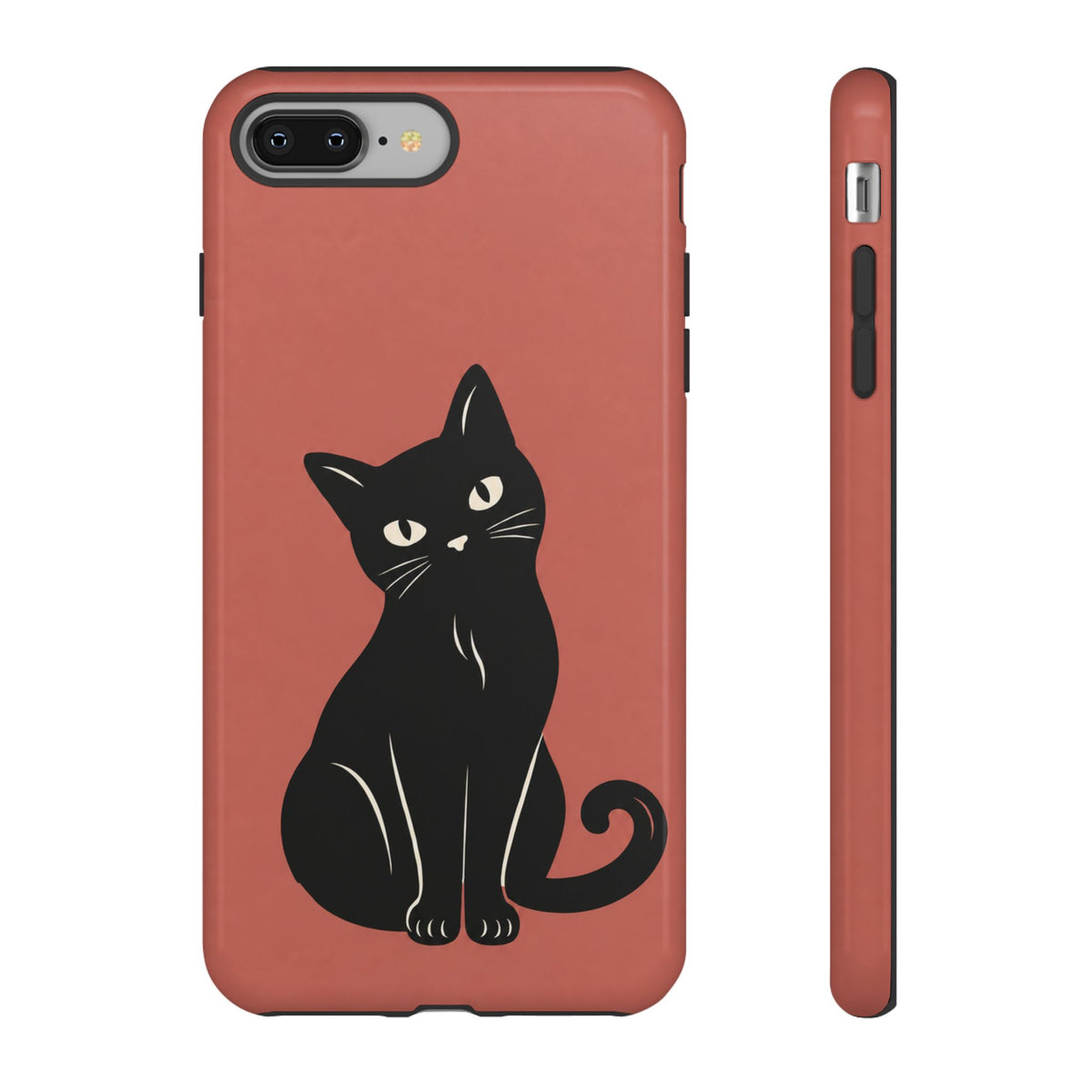 Minimalist Coral Red & Black Cat Phone Case