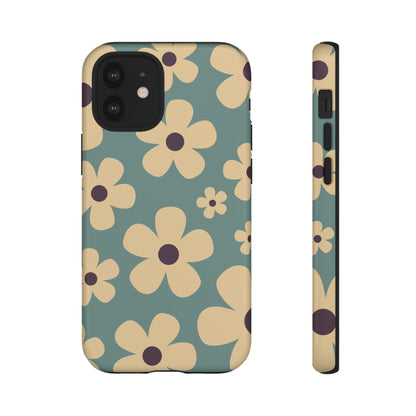 iPhone 12 Mini / Glossy Phone Case - Cute Blue & Cream Daisy Pattern Phone Case