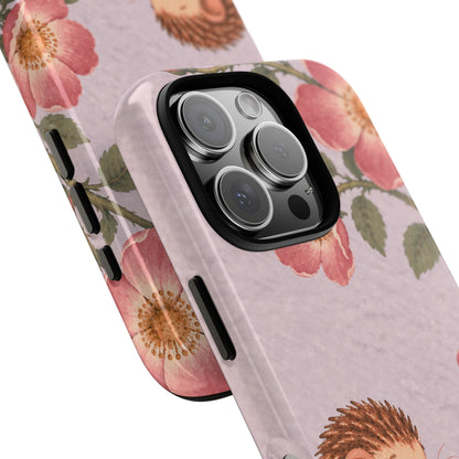 Whimsical Lilac Hedgehog and Wild Rose Phone Case - Purple Phone Case