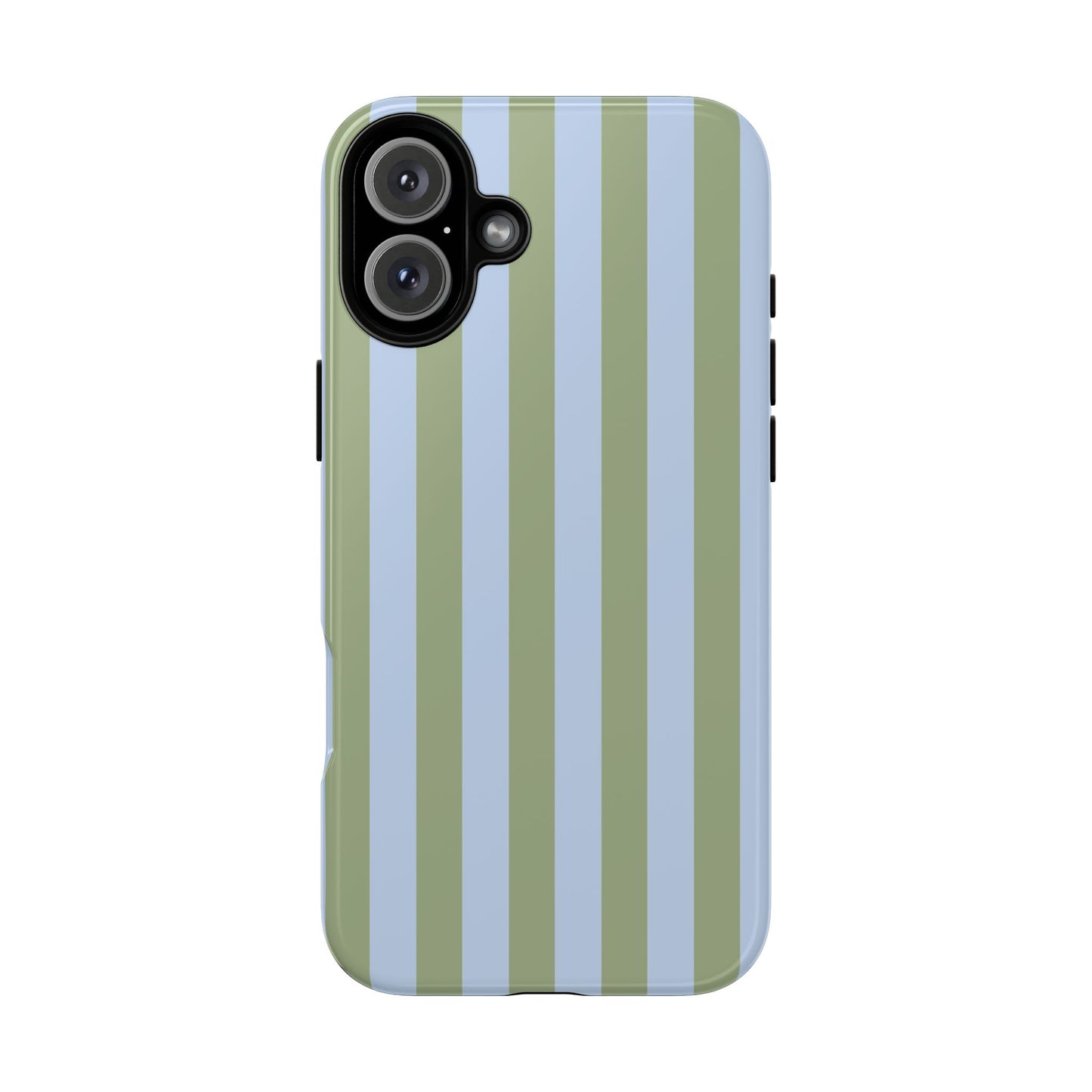 iPhone 16 Plus / Glossy Phone Case - Trendy Ice Blue & Green Stripe Pattern Phone Case