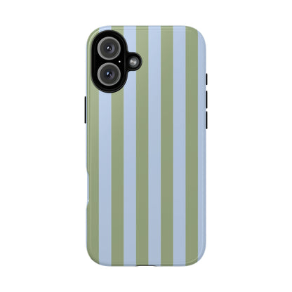 iPhone 16 Plus / Glossy Phone Case - Trendy Ice Blue & Green Stripe Pattern Phone Case