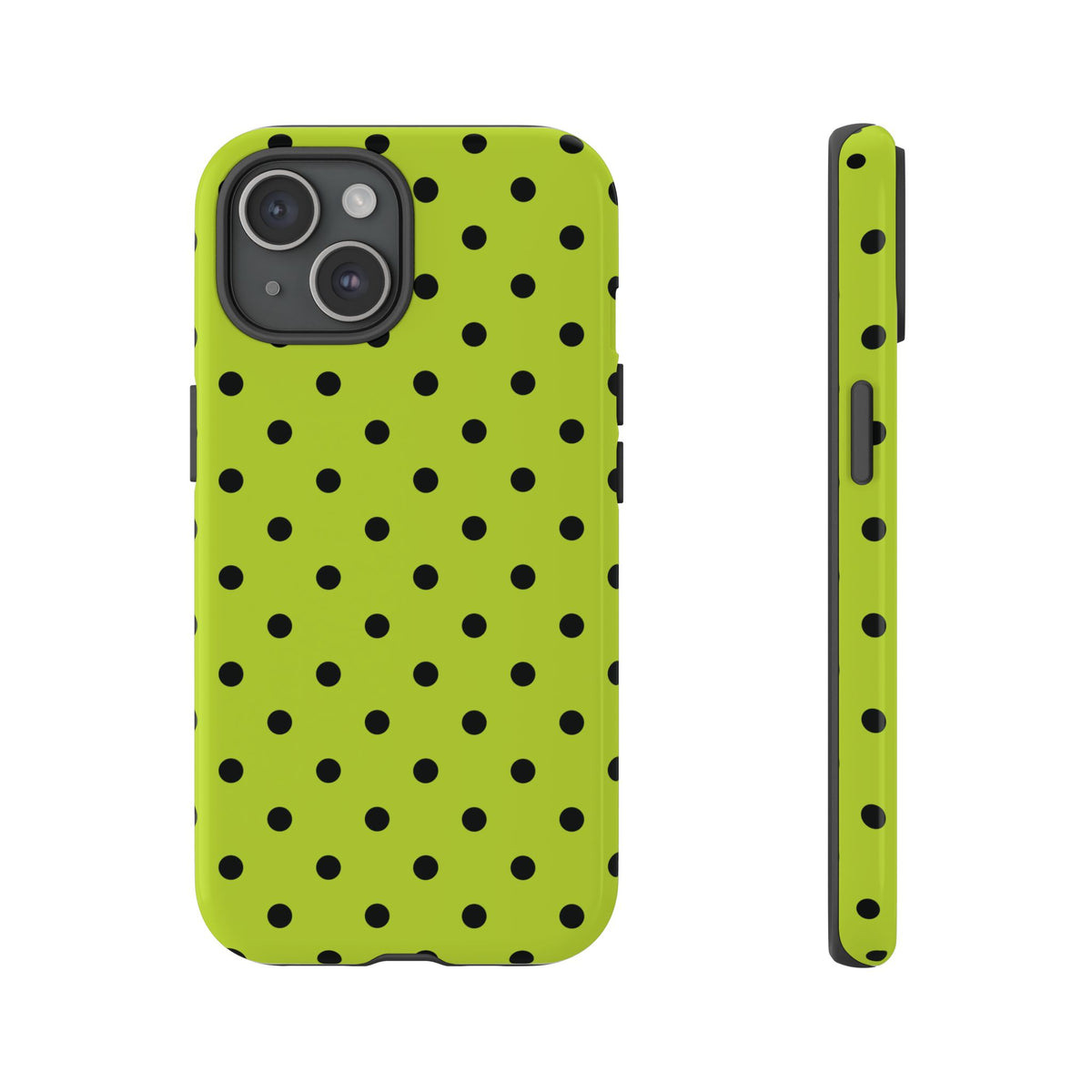 Trendy Neon Lime Green & Black Dot Pattern Phone Case - Green Phone Case - iPhone 15 / Glossy