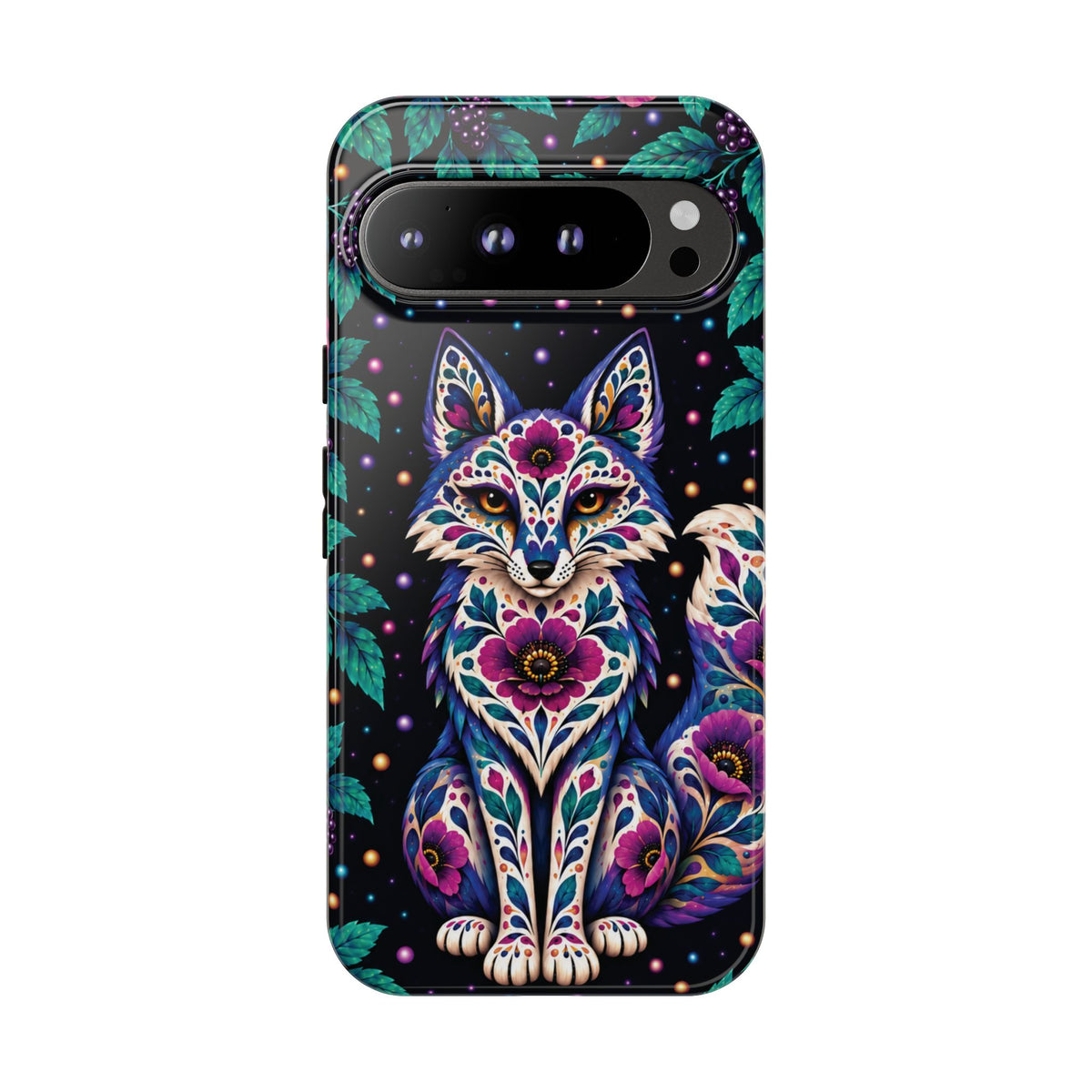 Vibrant Purple and Teal Calavera Fox Phone Case - Multicolor Phone Case - Google Pixel 9 Pro XL / Glossy