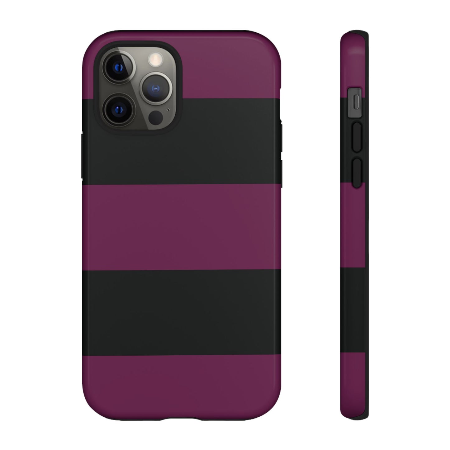 iPhone 12 Pro / Glossy Phone Case - Purple & Black Horizontal Stripe Pattern Phone Case