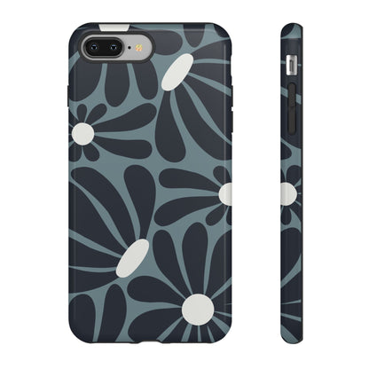 iPhone 8 Plus / Glossy Phone Case - ’Retro Navy Blue & White Daisy Pattern’ Phone Case