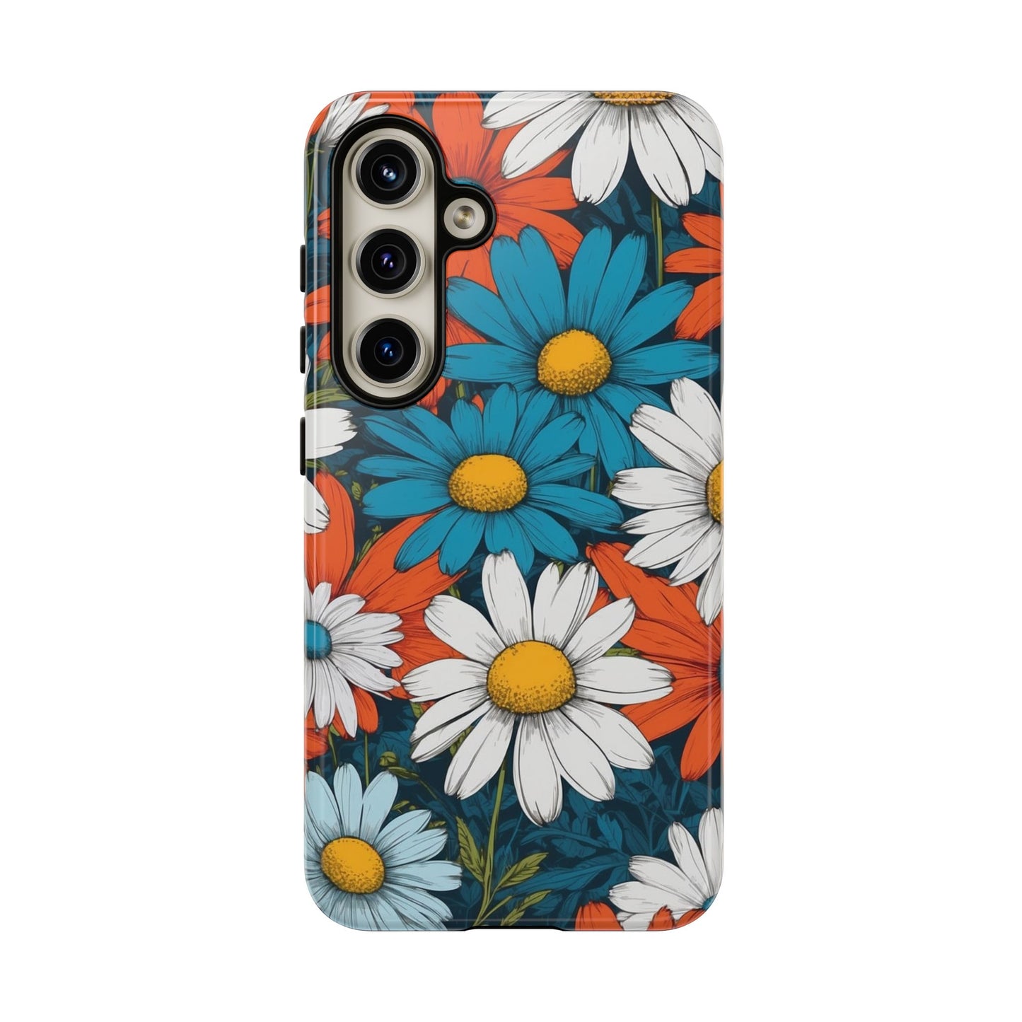 Samsung Galaxy S24 / Glossy Phone Case - Pop Art Daisies Illustration ’Red & Blue’ Phone Case