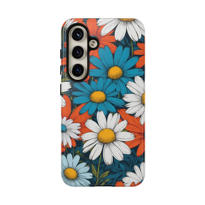 Samsung Galaxy S24 / Glossy Phone Case - Pop Art Daisies Illustration ’Red & Blue’ Phone Case