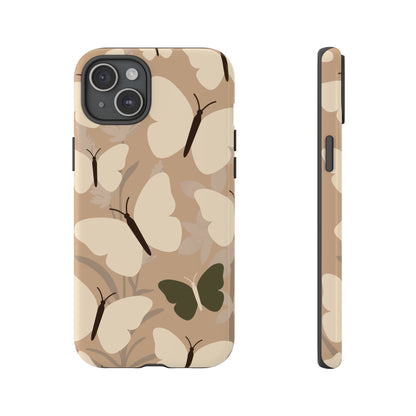 iPhone 15 Plus / Glossy Phone Case - Minimalist Beige Butterfly Pattern Phone Case