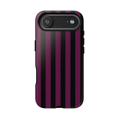 iPhone 17 Air / Glossy Phone Case - Trendy Plum & Black Stripe Pattern Phone Case