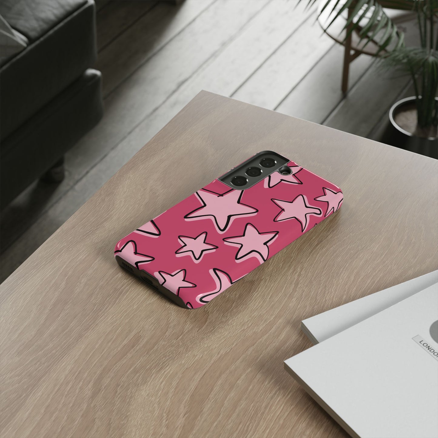 Raspberry Pink Doodle Star Phone Case