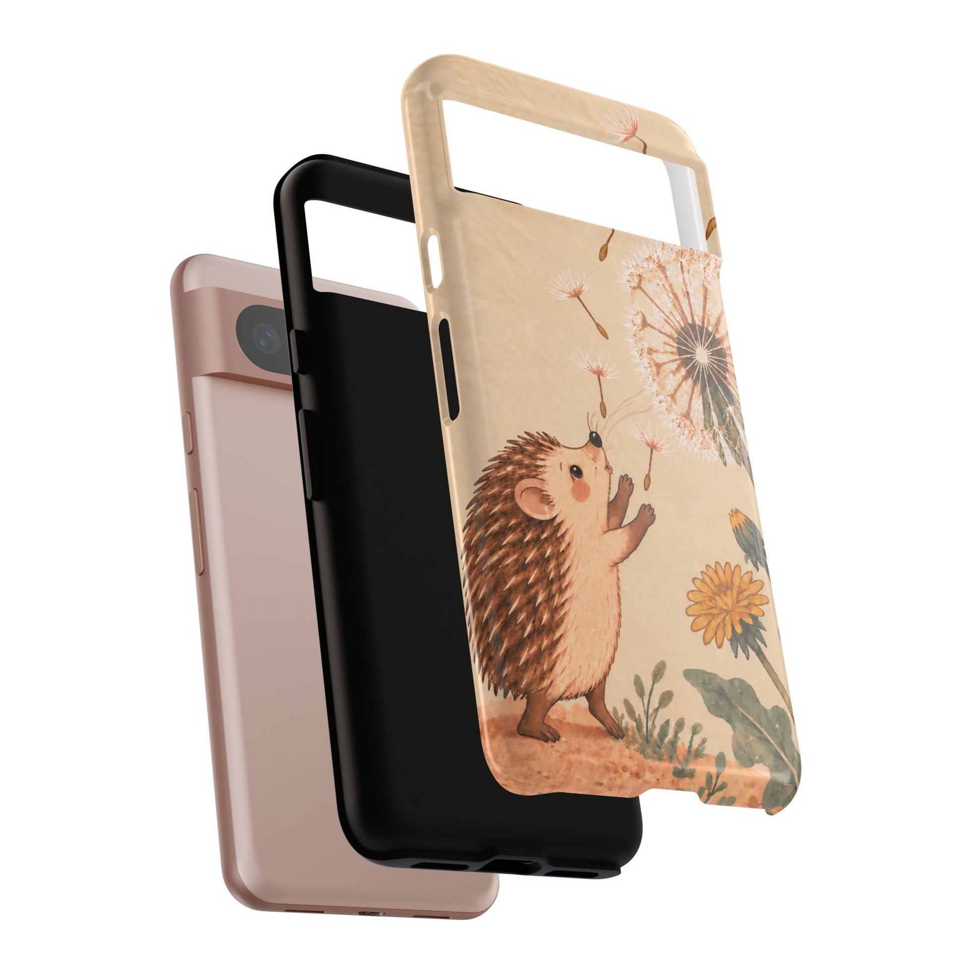 Whimsical Cream Hedgehog and Dandelion Phone Case - White Phone Case