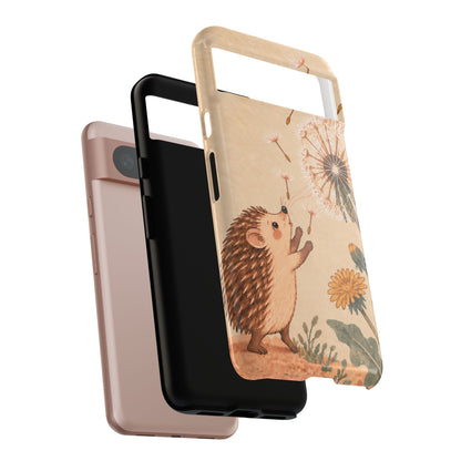 Whimsical Cream Hedgehog and Dandelion Phone Case - White Phone Case