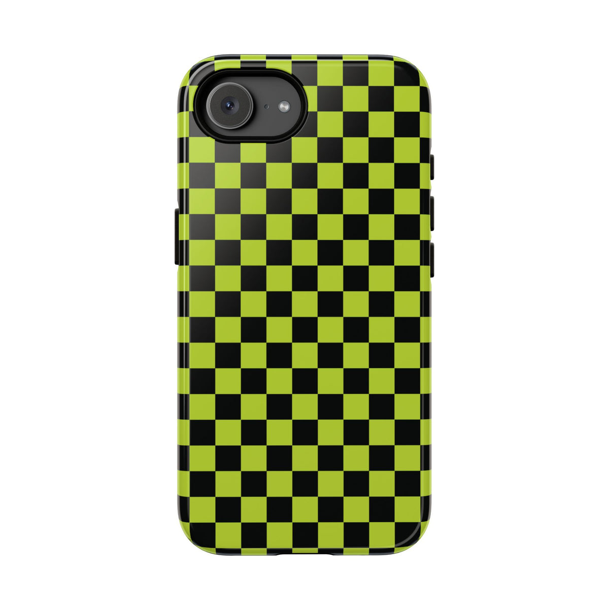 Trendy Neon Lime Green & Black Small Checked Pattern Phone Case - Green Phone Case - iPhone 17e / Glossy