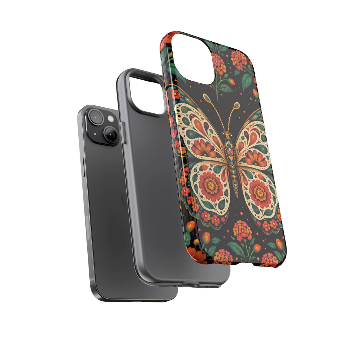 Vibrant Terracotta and Teal Calavera Butterfly Phone Case - Multicolor Phone Case