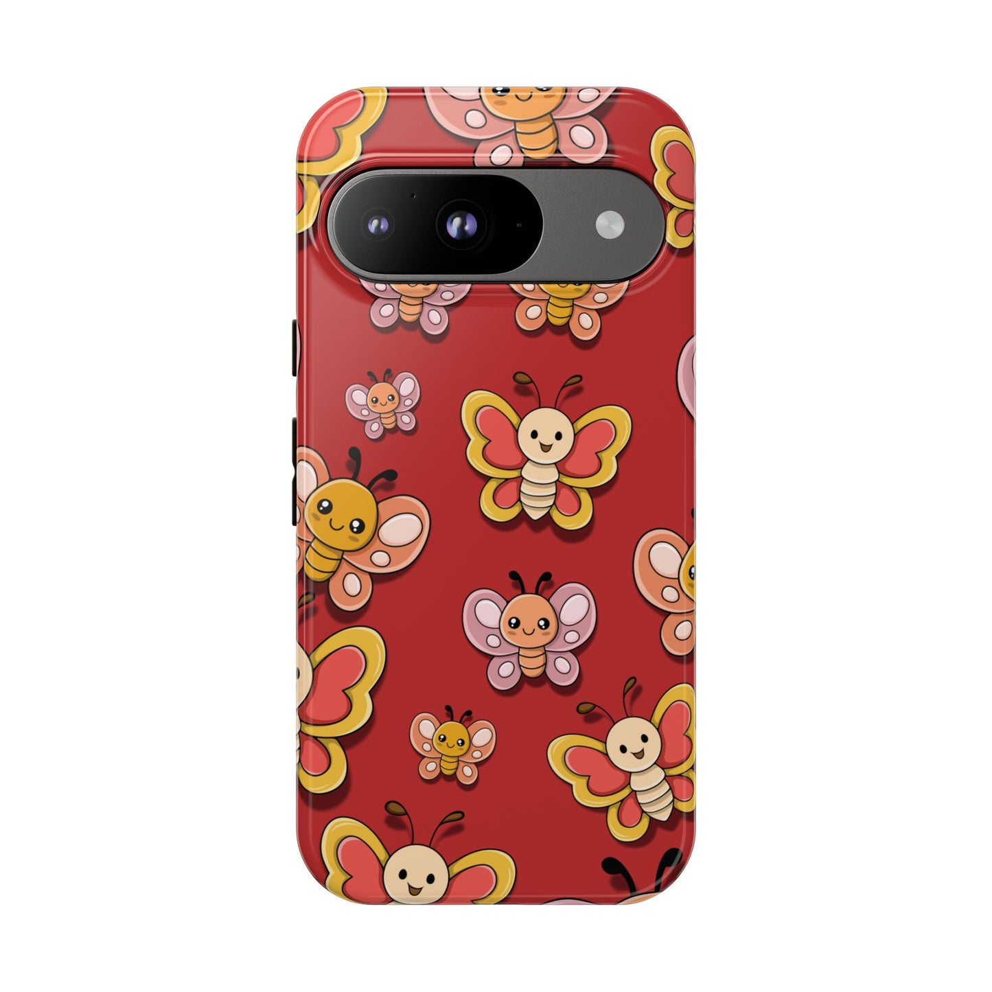 Google Pixel 9 / Glossy Phone Case - Red Butterfly Sticker Design Phone Case