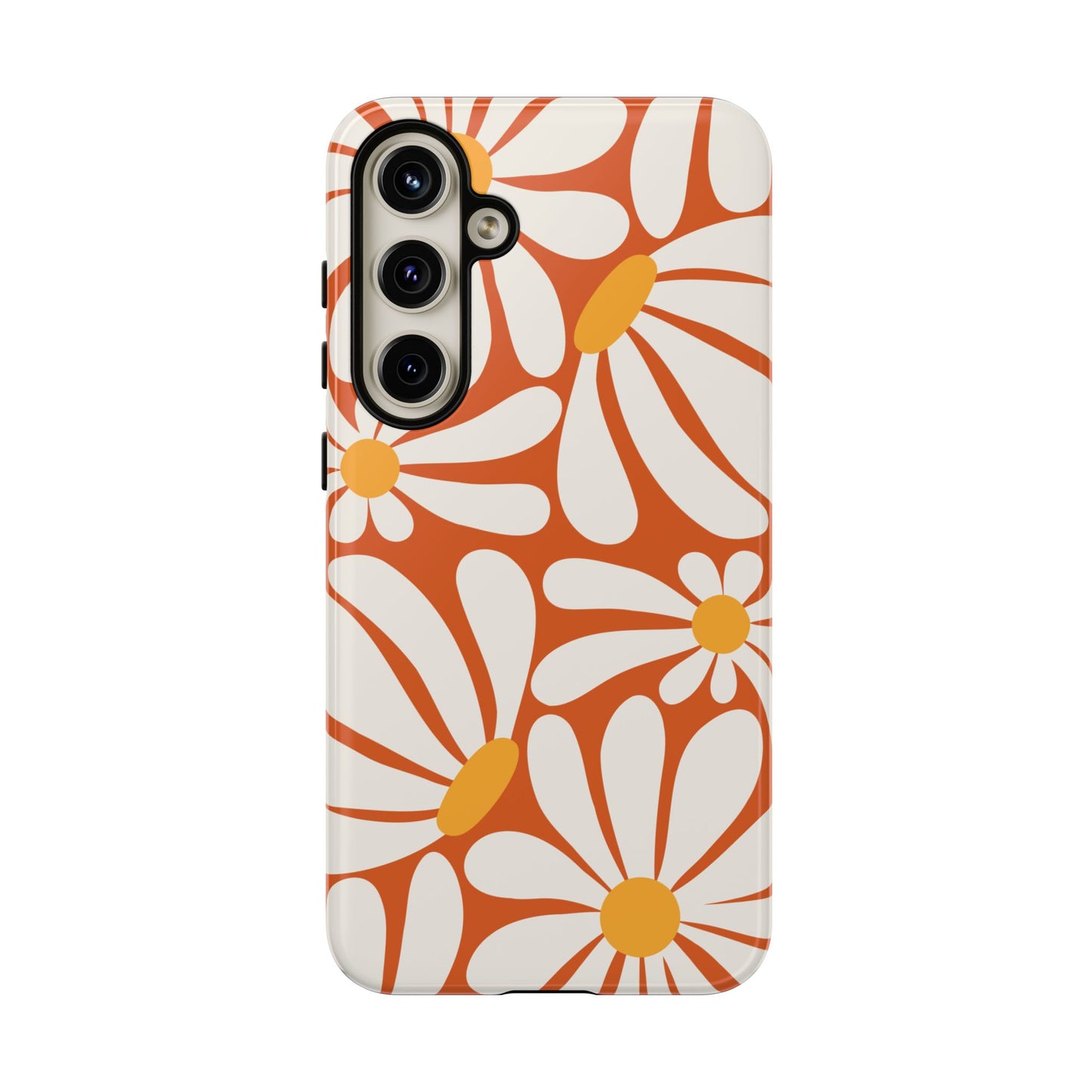 Retro Orange Daisy Pattern Phone Case - Orange Phone Case - Samsung Galaxy S24 Plus / Glossy