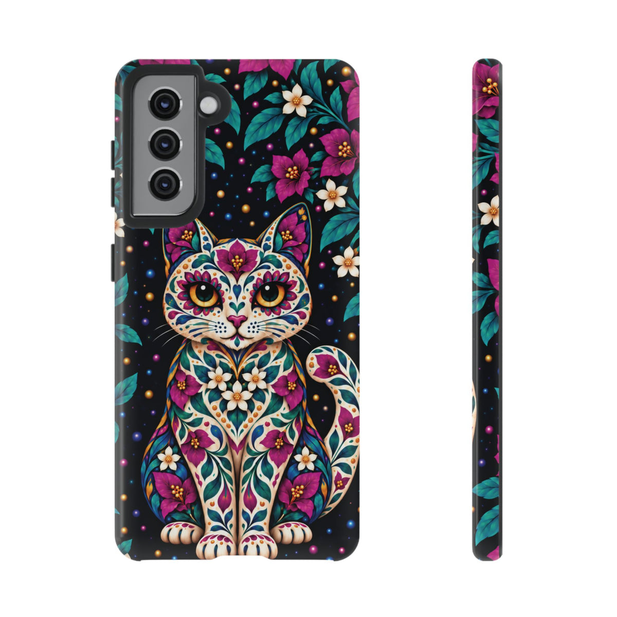 Vibrant Purple and Teal Calavera Cat Phone Case - Multicolor Phone Case - Samsung Galaxy S21 / Glossy
