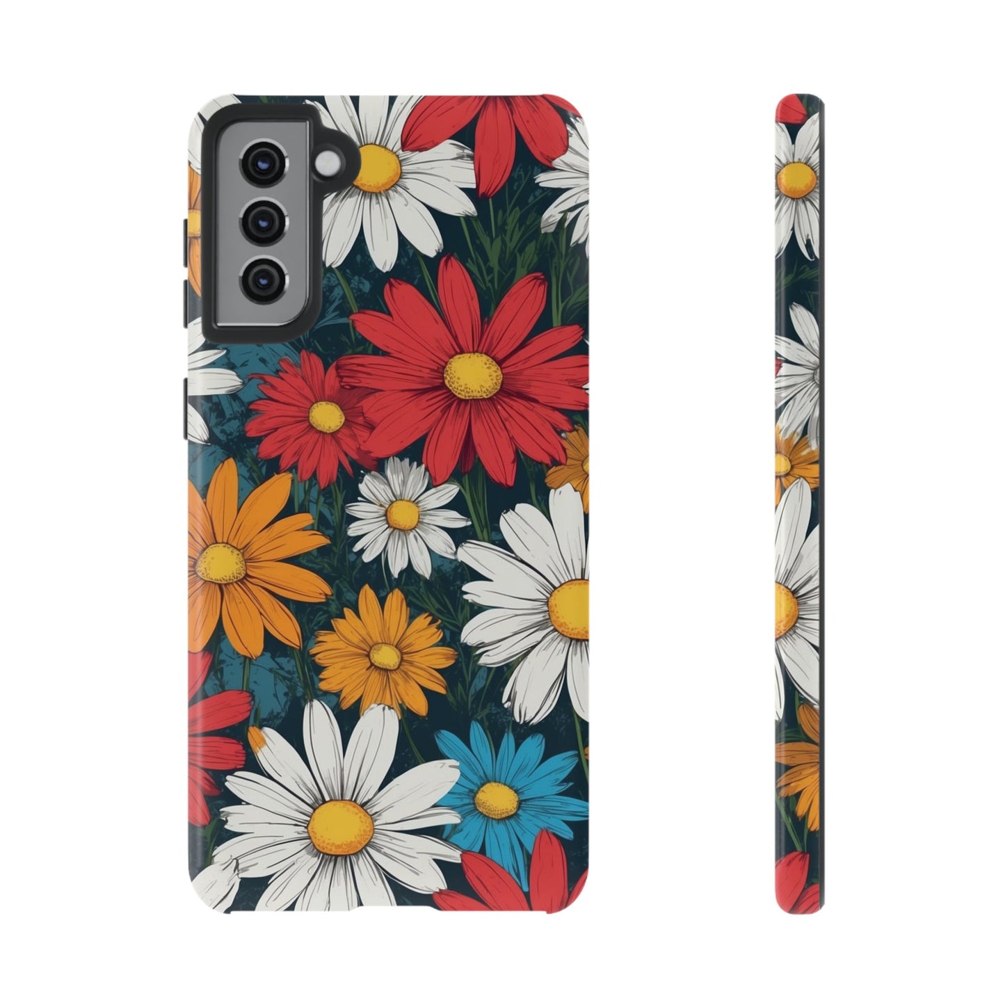 Samsung Galaxy S21 Plus / Glossy Phone Case - Pop Art Daisies Illustration ’Red & Orange’ Phone Case