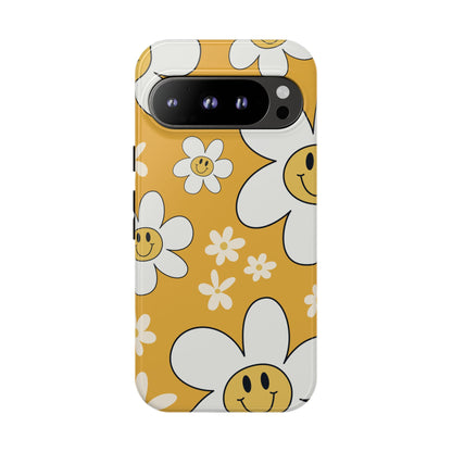 Fun Retro Daisy Pattern with Yellow Background Phone Case - Yellow Phone Case - Google Pixel 9 Pro / Glossy