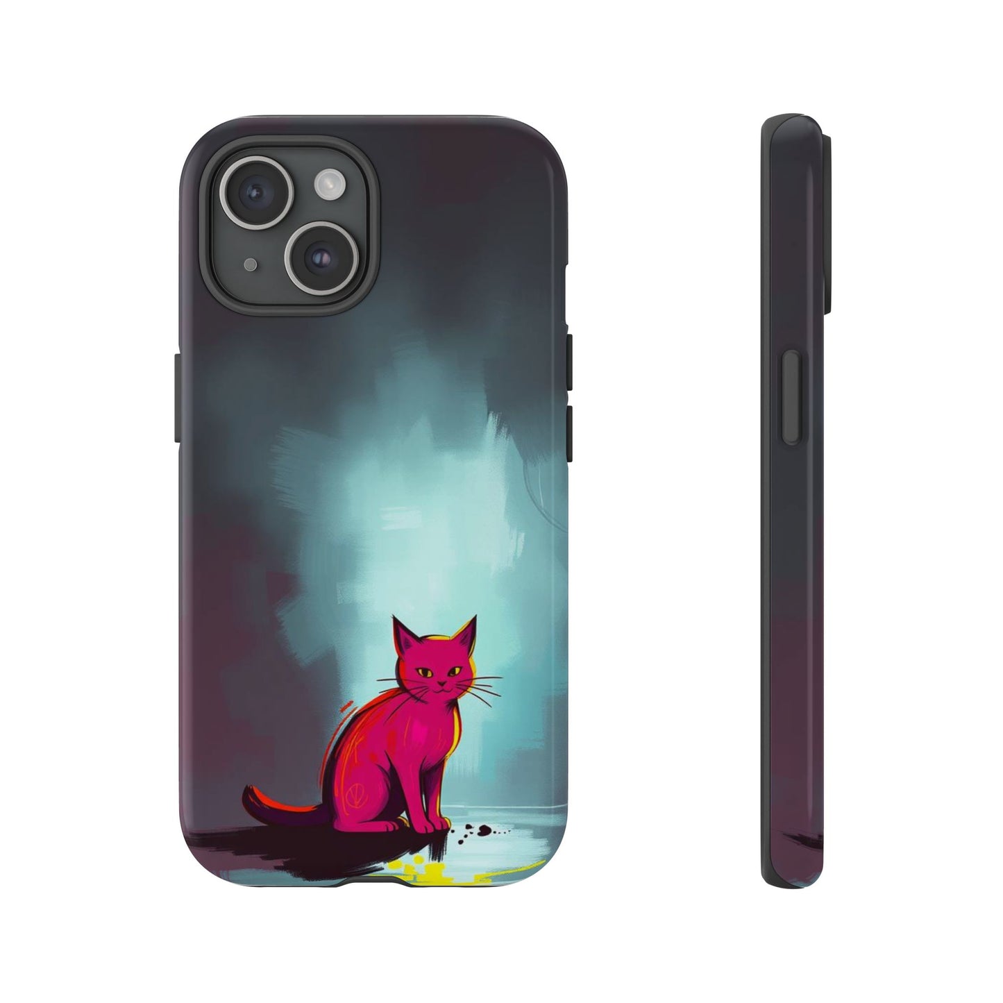 iPhone 15 / Glossy Phone Case - Pop Art Moody Cat Design Phone Case