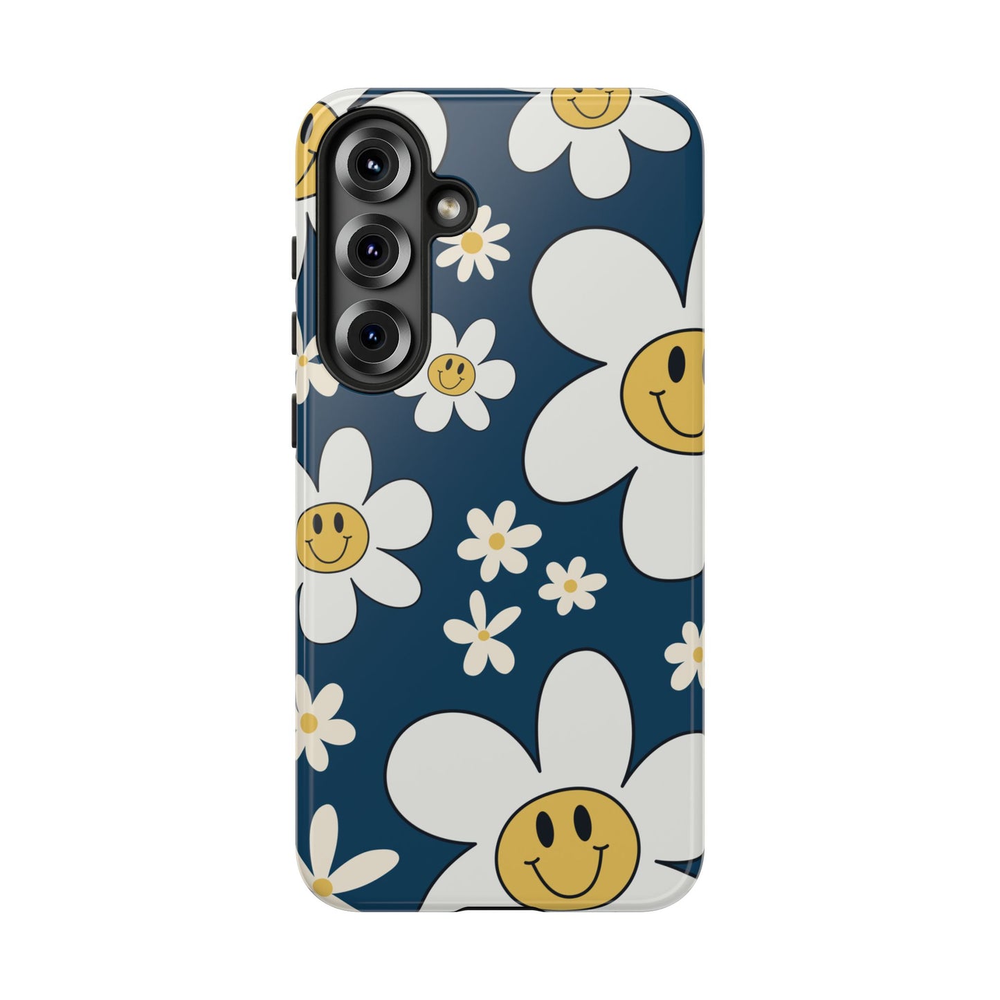 Fun Retro Daisy Pattern with Blue Background Phone Case - Blue Phone Case - Samsung Galaxy S25 Plus / Glossy