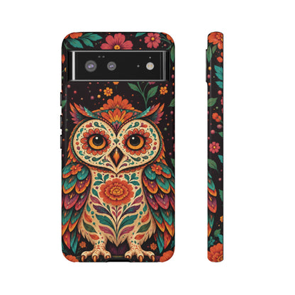 Vibrant Terracotta and Teal Calavera Owl Phone Case - Multicolor Phone Case - Google Pixel 6 / Glossy