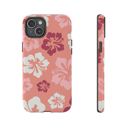 iPhone 15 Plus / Glossy Phone Case - ’Pink Hibiscus Retro Pattern #3’ Phone Case