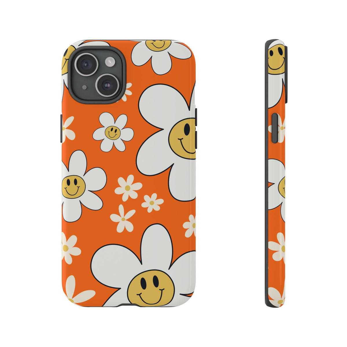 Fun Retro Daisy Pattern with Orange Background Phone Case - Orange Phone Case - iPhone 15 Plus / Glossy