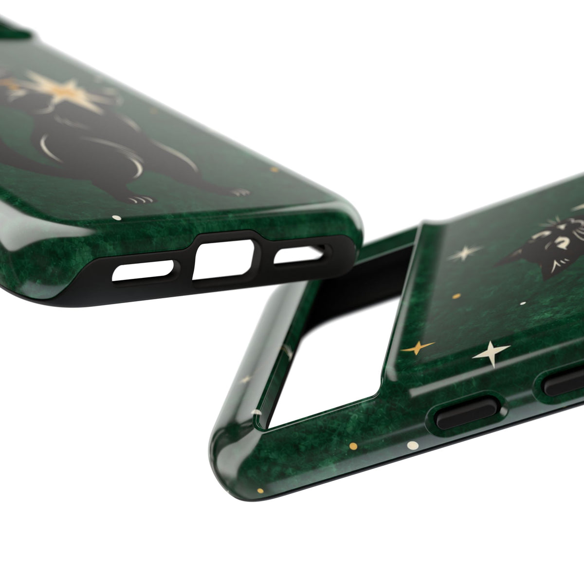 Forest Green Celestial Black Cat Phone Case - Green Phone Case