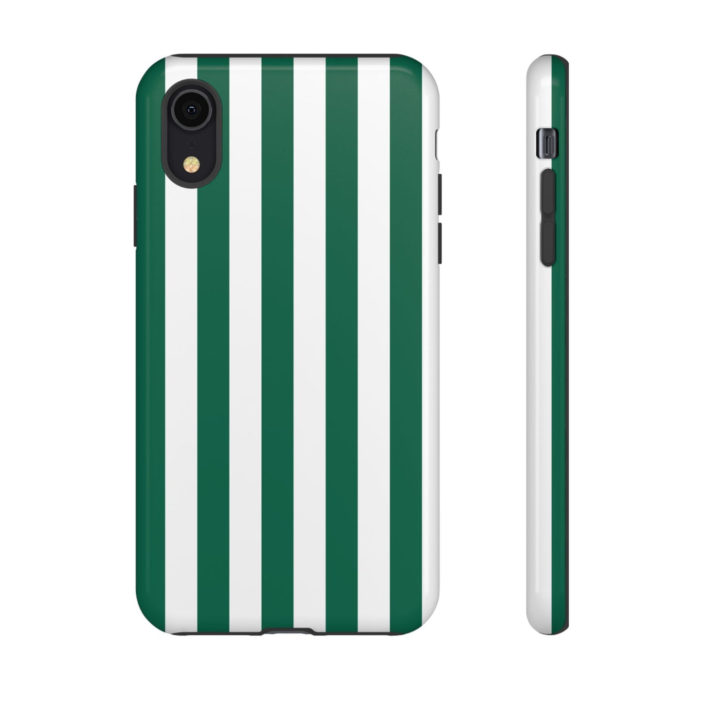 iPhone XR / Glossy Phone Case - Simple Green & White Stripe Pattern Phone Case