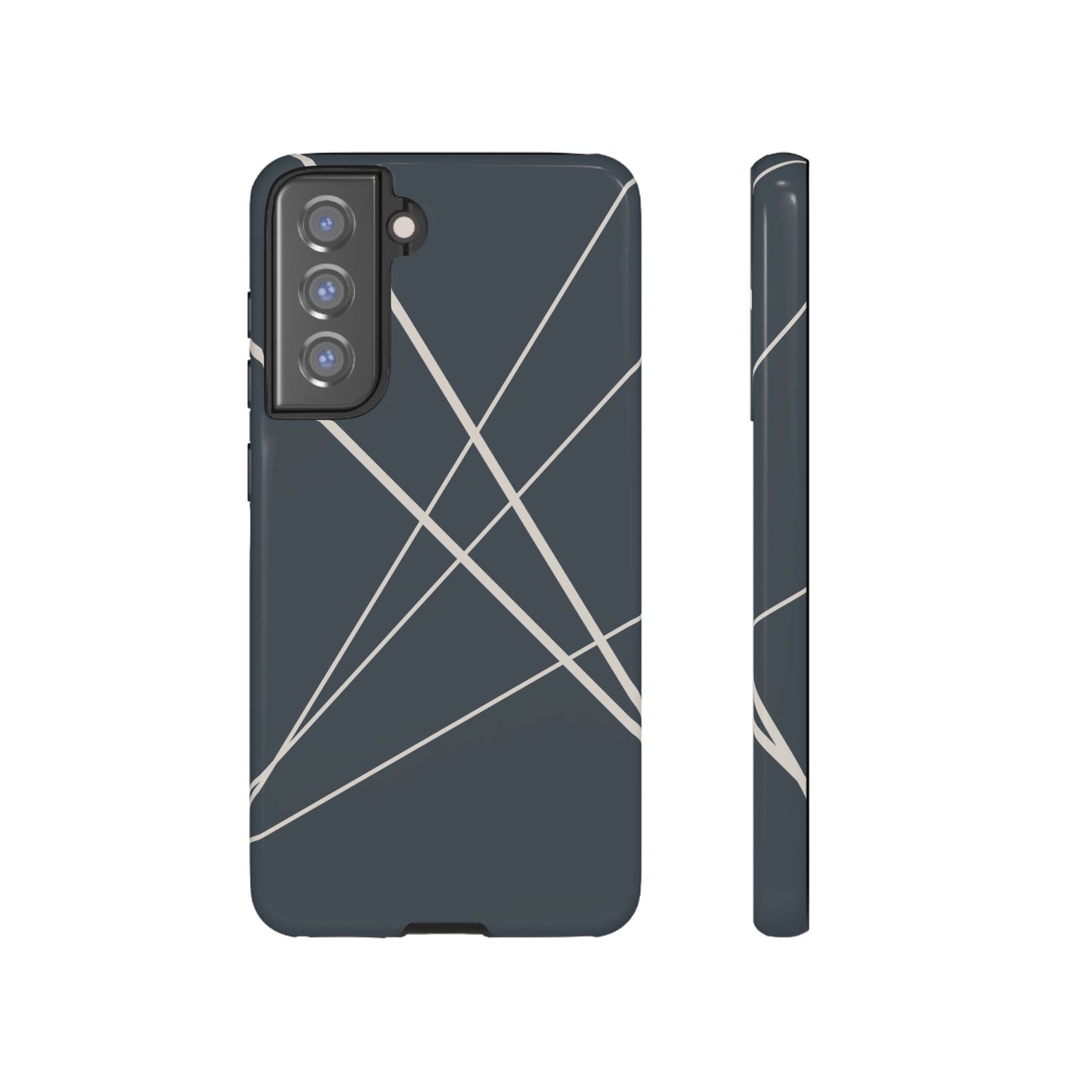 Samsung Galaxy S21 FE / Glossy Phone Case - Abstract Blue with Beige Lines Phone Case