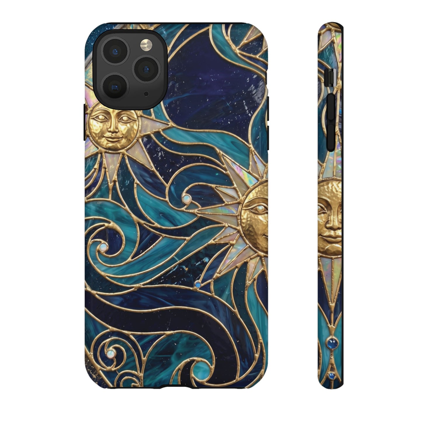 Elegant Teal & Gold Celestial Suns Phone Case
