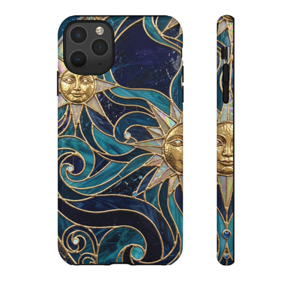 Elegant Teal & Gold Celestial Suns Phone Case