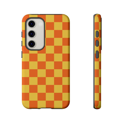Samsung Galaxy S23 / Glossy Phone Case - Trendy Orange & Yellow Checked Pattern Phone Case