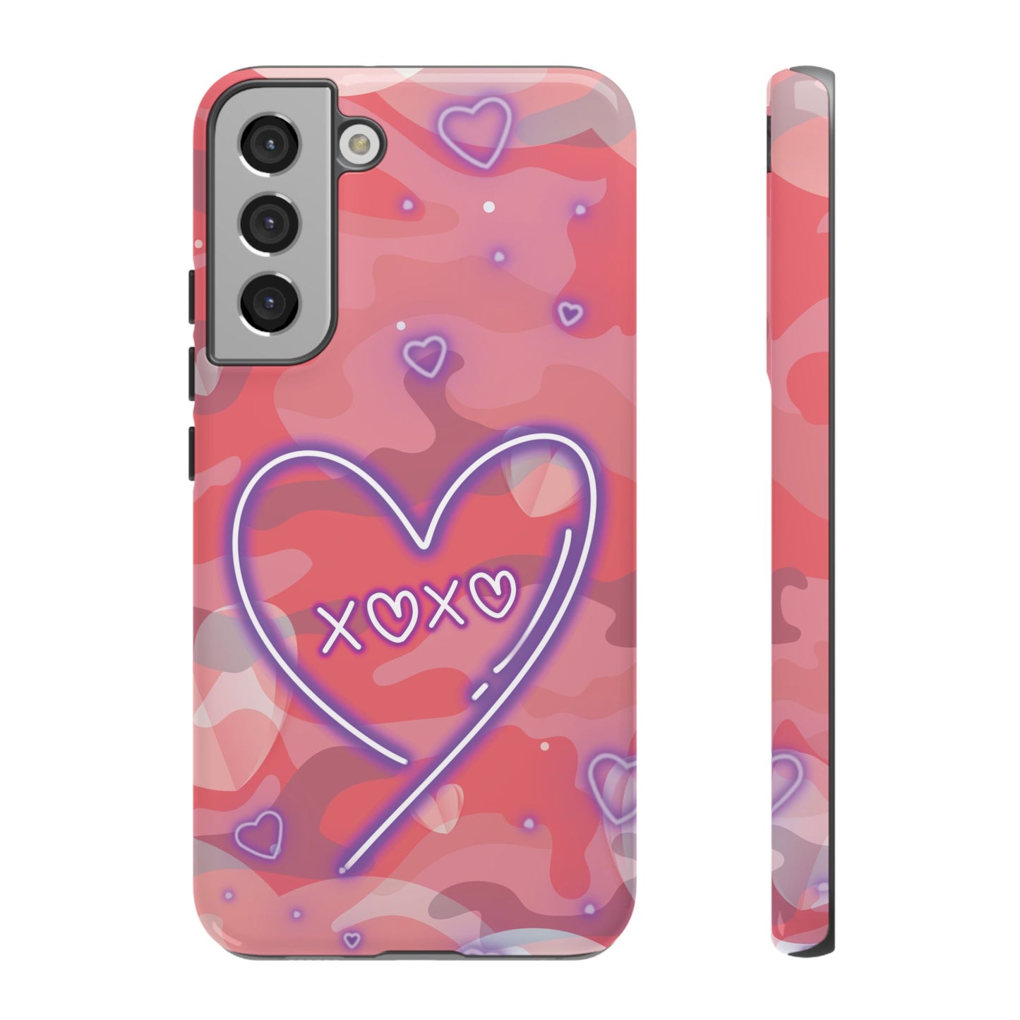 Love Heart Neon Camo Phone Case - Pink Phone Case - Samsung Galaxy S22 Plus / Glossy