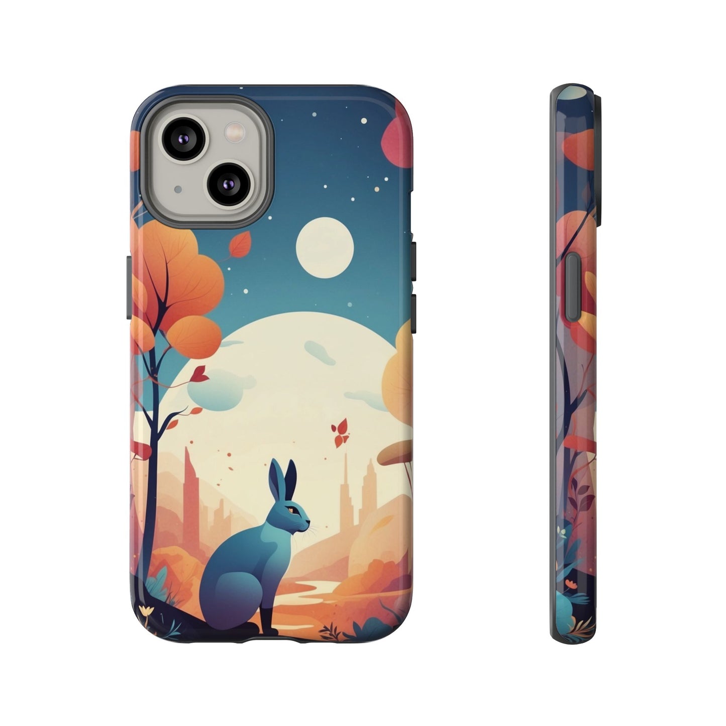 iPhone 14 / Glossy Phone Case - Stylised Blue Hare Design Phone Case