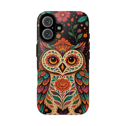 Vibrant Terracotta and Teal Calavera Owl Phone Case - Multicolor Phone Case - iPhone 16 / Glossy