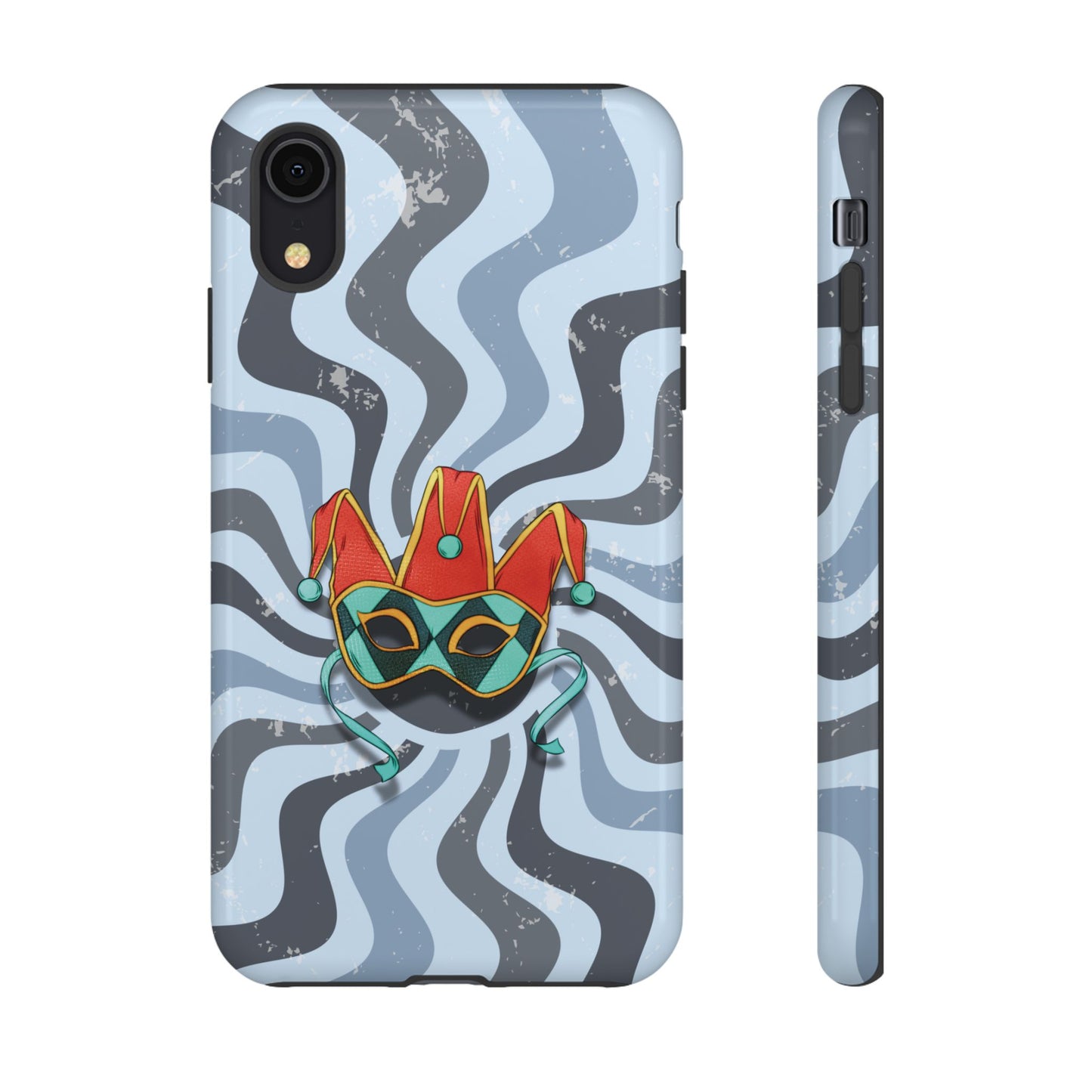 iPhone XR / Glossy Phone Case - Venetian Jester Mask – Blue Retro Soft Revival Phone Case