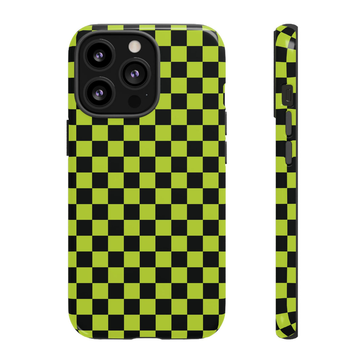 Trendy Neon Lime Green & Black Small Checked Pattern Phone Case - Green Phone Case - iPhone 13 Pro / Glossy