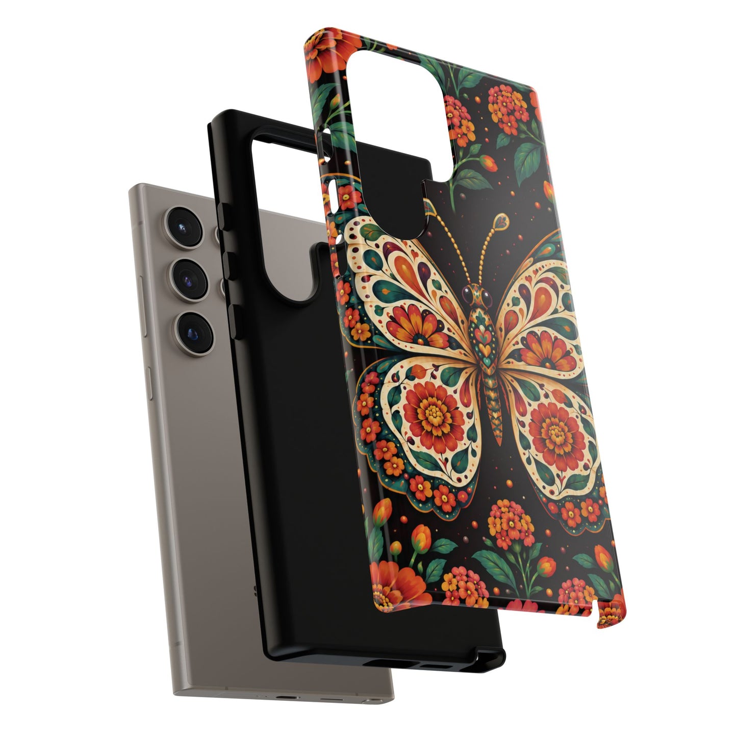 Vibrant Terracotta and Teal Calavera Butterfly Phone Case - Multicolor Phone Case