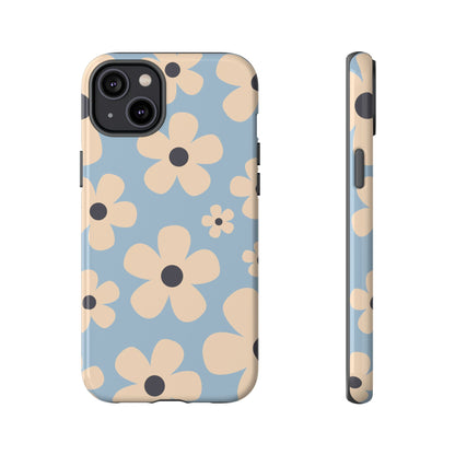 iPhone 14 Plus / Glossy Phone Case - Cute Light Blue & Cream Daisy Pattern Phone Case