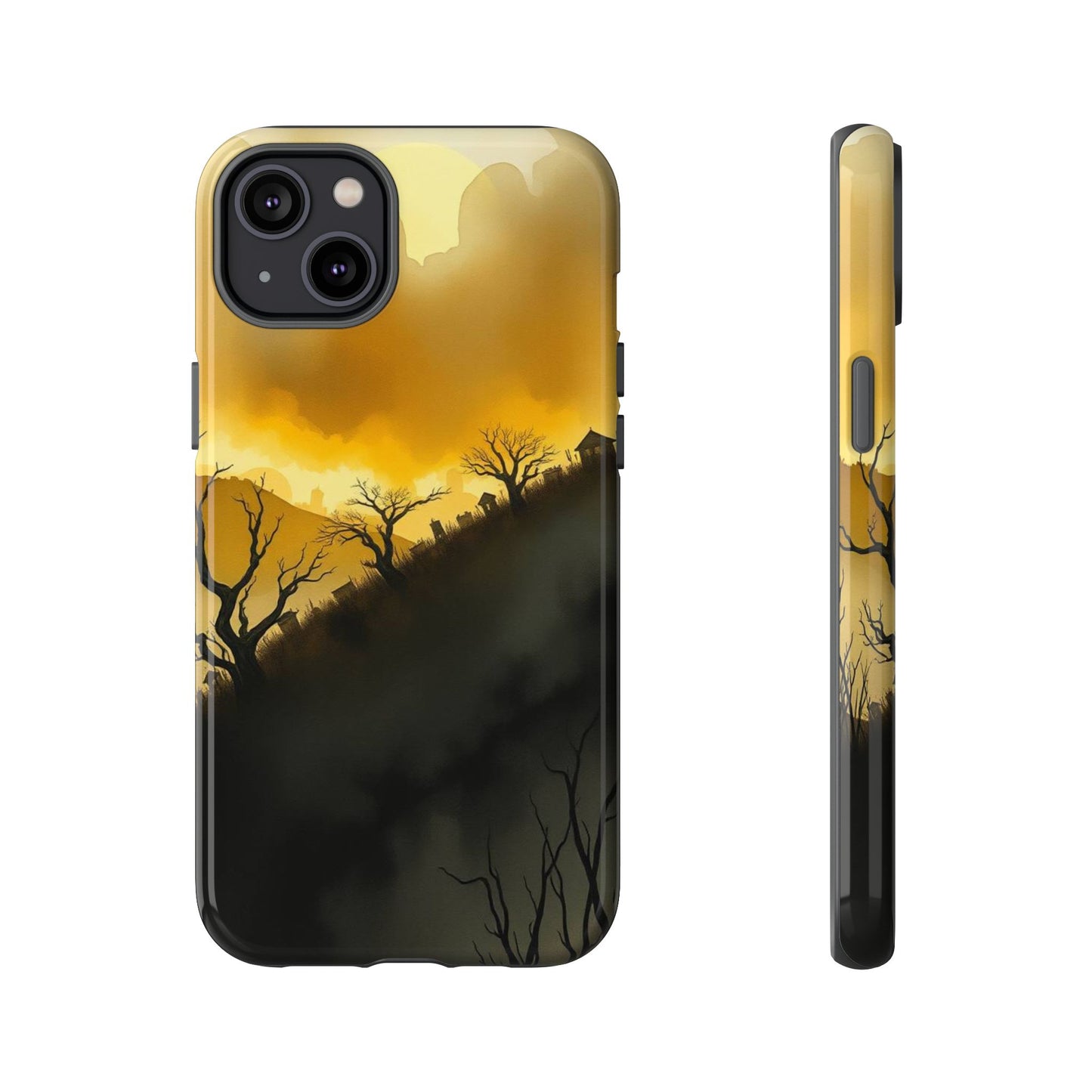iPhone 14 Plus / Glossy Phone Case - Eerie Graveyard Watercolour Design Phone Case