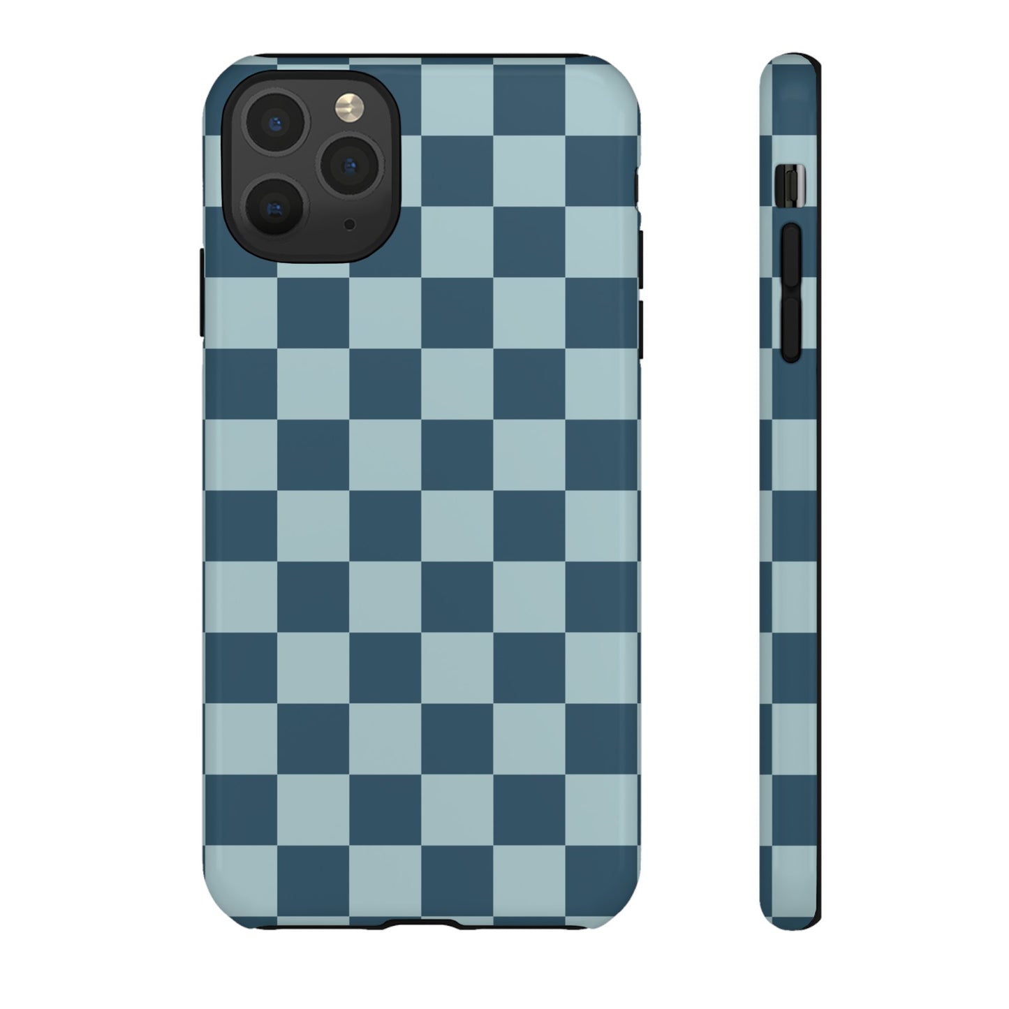 iPhone 11 Pro Max / Glossy Phone Case - ’Blue Checkered Pattern’ Phone Case