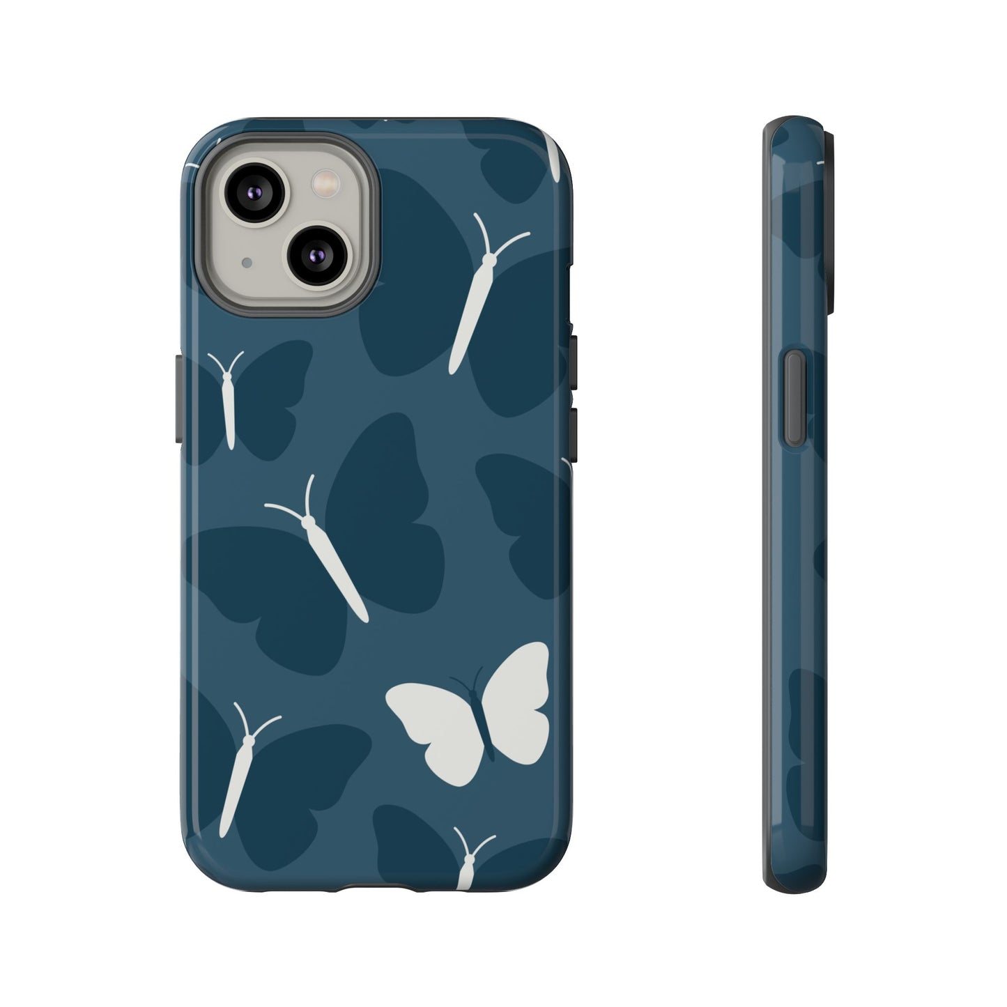 Minimalist Dark Blue Butterfly Pattern Phone Case - Blue Phone Case - iPhone 14 / Glossy