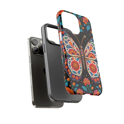 Vibrant Orange and Turquoise Calavera Butterfly Phone Case - Multicolor Phone Case